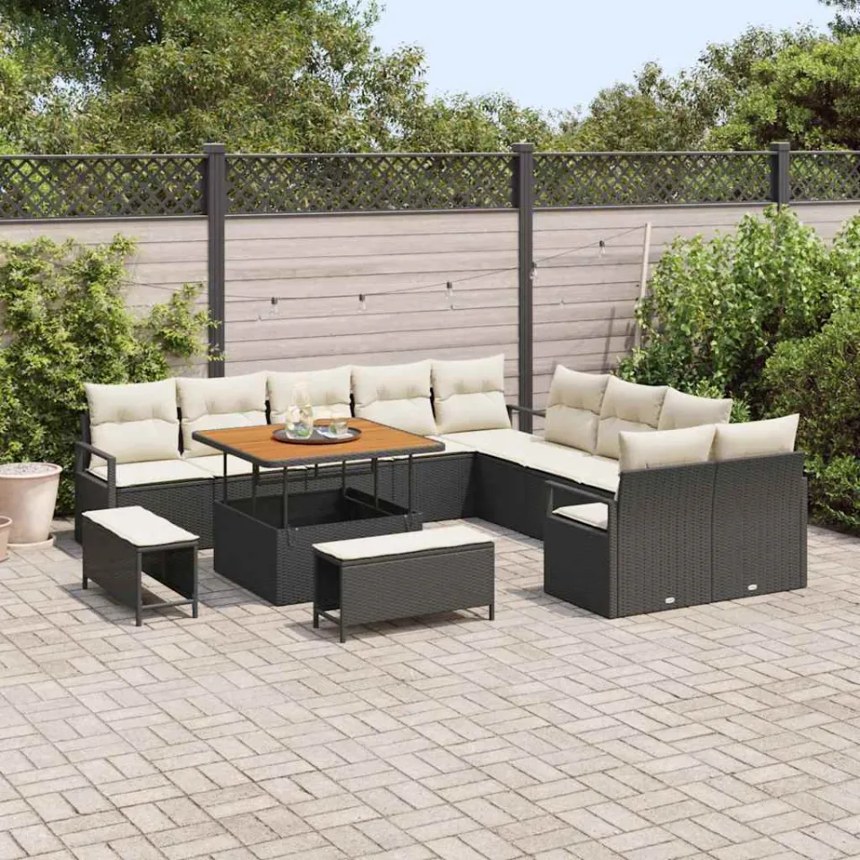 vidaXL Tuinbankenset 13 st Zwart poly rattan, foto 3