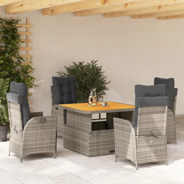 vidaXL 5-delige Tuinset met kussens poly rattan grijs, foto 2