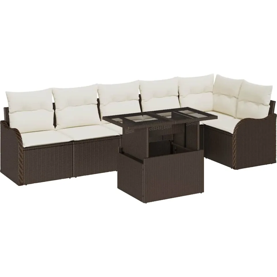 vidaXL Bankstel 7 st Bruin Poly riet