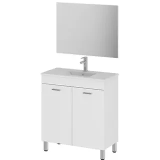 AquaVive - Praxis Eigen Merk Aquavive Badmeubelset Semplicita 79cm - Wit Glanzend - Met Spiegel En Wastafel - Met 2 Deuren