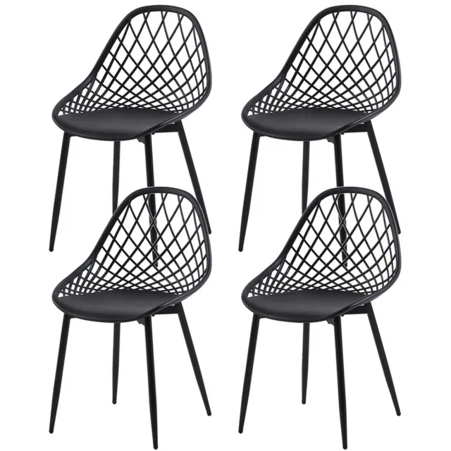EGGREE Set van 4 eettafelstoelen keuken - woonkamerstoelen - PP kunststof stoelkuip - metalen stoelpoten met verstelbare poten - eetkamerstoel 120 kg draagvermogen - zwart