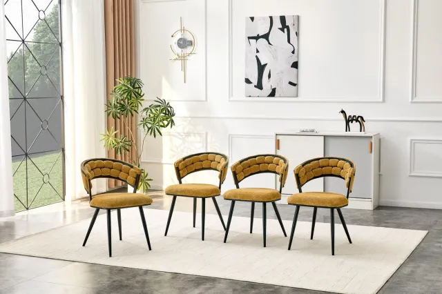 COVREO Eetkamerstoel 78x56 cm geel velvet, zwart metalen frame, set van 4