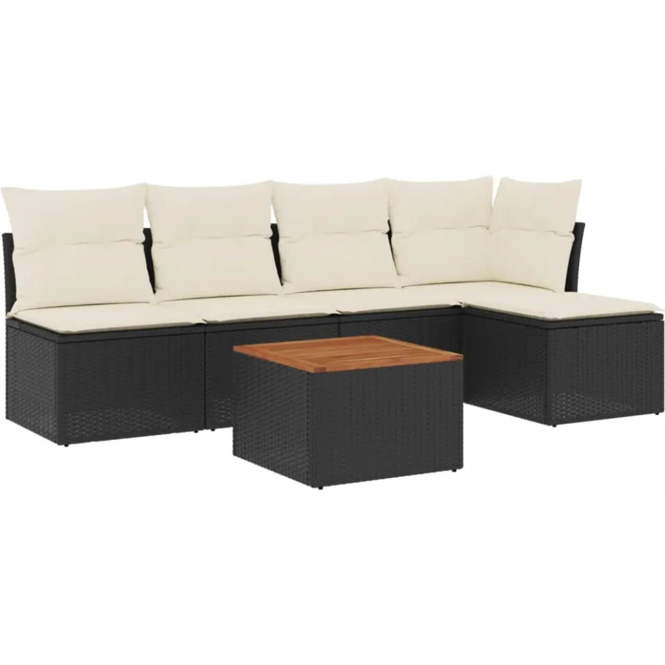 vidaXL 6-delige Loungeset met kussens poly rattan zwart