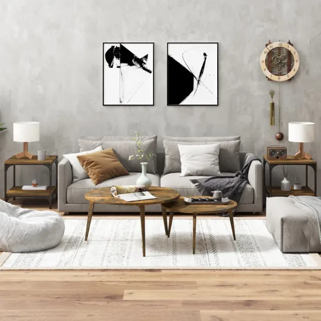 vidaXL Bijzettafels 2 st 40x40x40 cm bewerkt hout gerookt eiken, foto 2