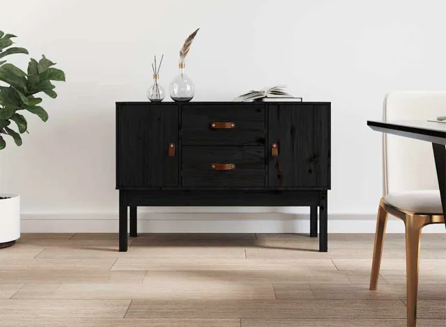 vidaXL Dressoir 110x40x78 cm massief grenenhout zwart, foto 2