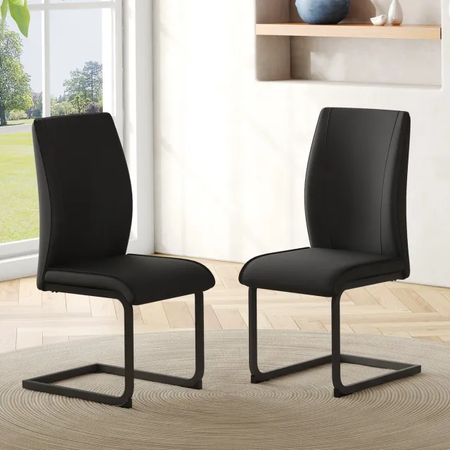 DESMIU Eetkamerstoel Set Van 2 - Hoog Model Met Ergonomische Rugleuning En Zachte Zitting - Voor Eetkamer En Woonkamer - Kunstleer - Zwart