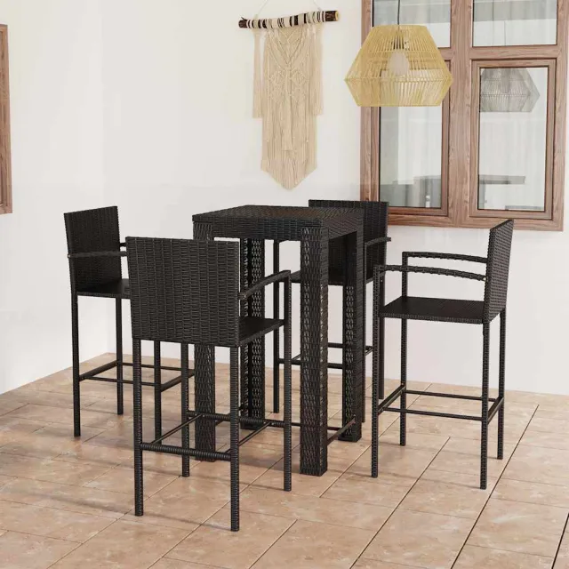 vidaXL 5-delige Tuinbarset met armleuningen poly rattan zwart, foto 2