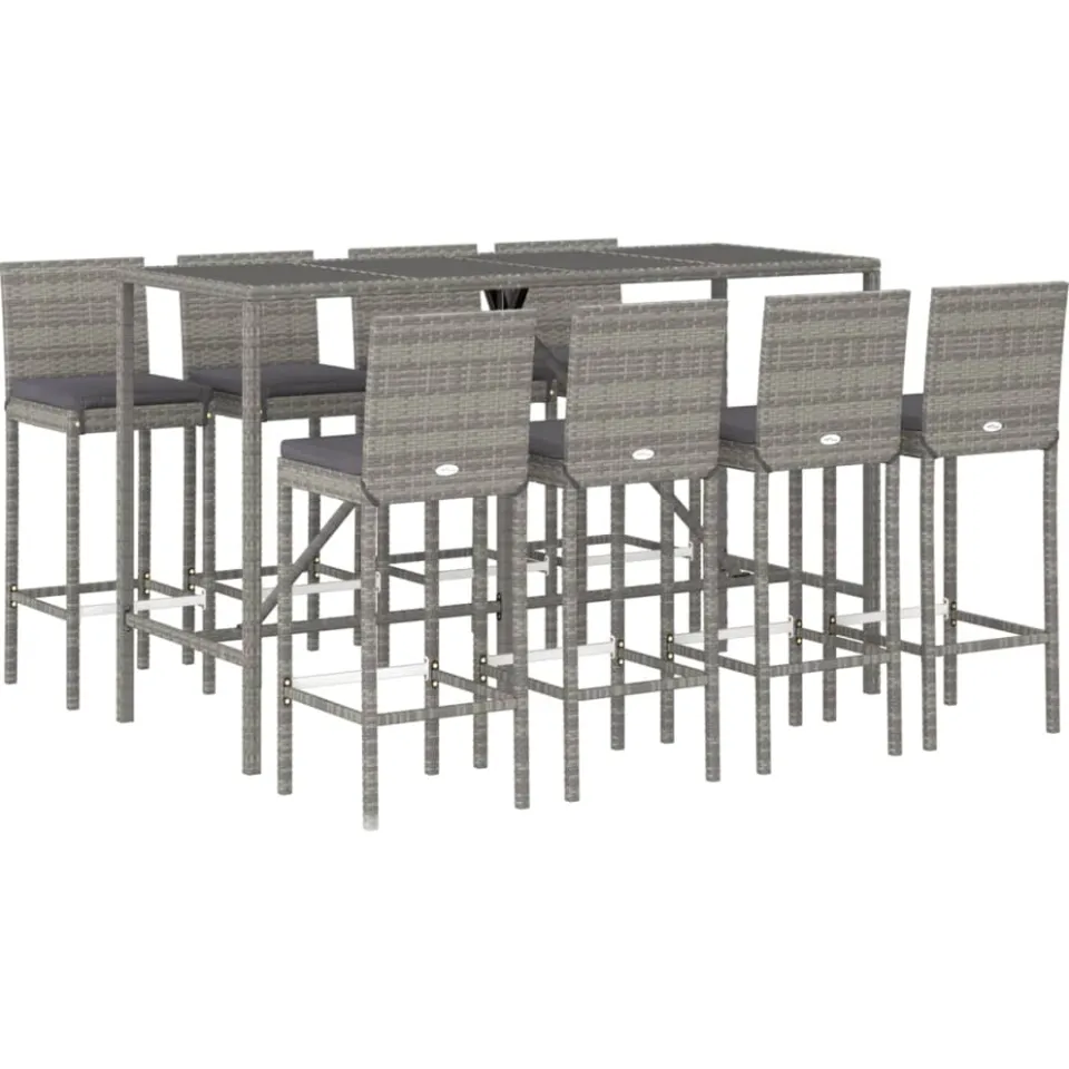 vidaXL 9-delige Tuinbarset met kussens poly rattan grijs