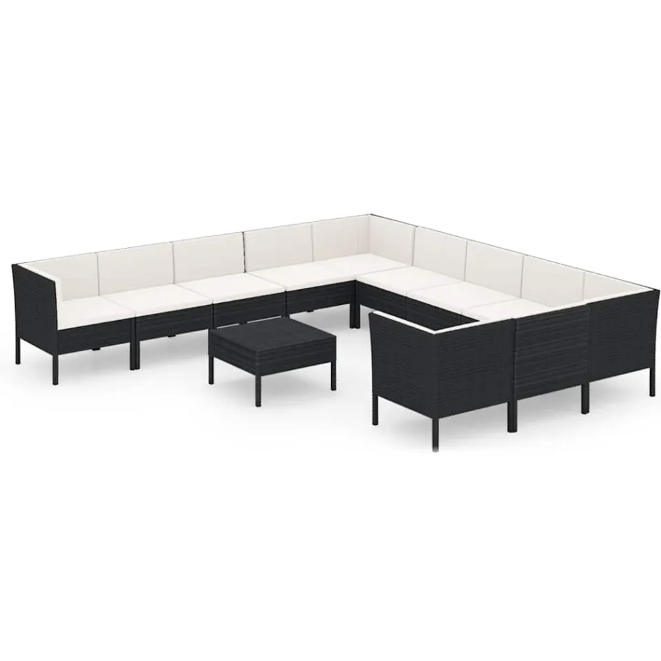 vidaXL 12-delige Loungeset met kussens poly rattan zwart, foto 3