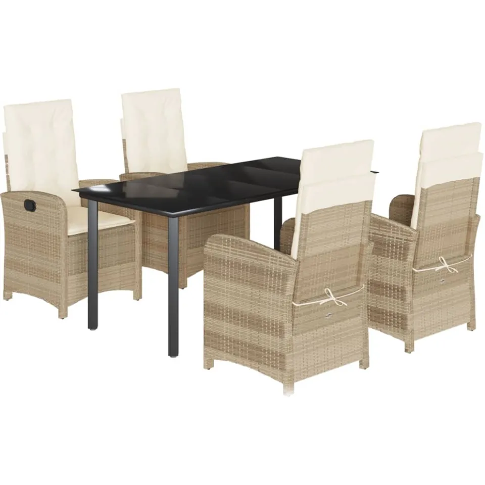vidaXL 5-delige Tuinset met kussens poly rattan beige, foto 4