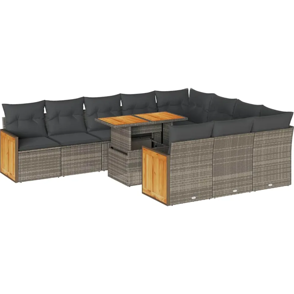 vidaXL 11-delige Loungeset met kussens poly rattan acacia grijs, foto 3