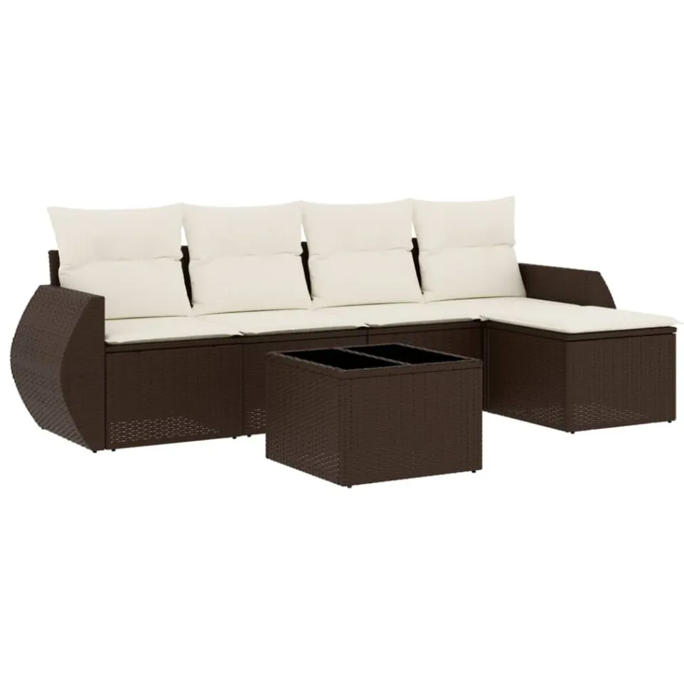 vidaXL 6-delige Loungeset met kussens poly rattan bruin, foto 3