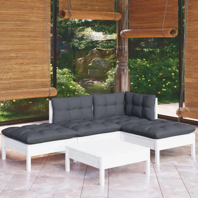 vidaXL 5-delige Loungeset met kussens grenenhout wit, foto 2