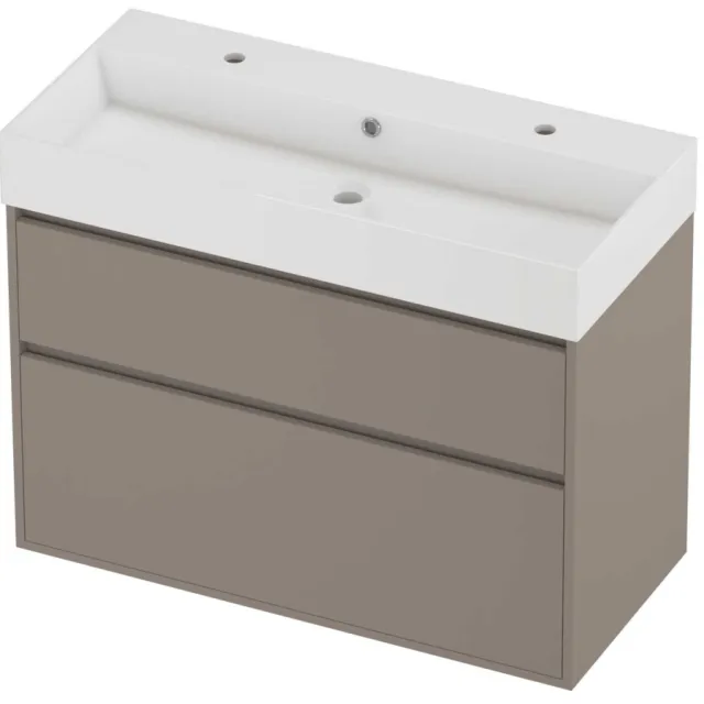 Proline Zara Badmeubelset Porselein Loft 2 Kraangaten Greeploos 100x46x78 cm Glans Wit Clay Beige