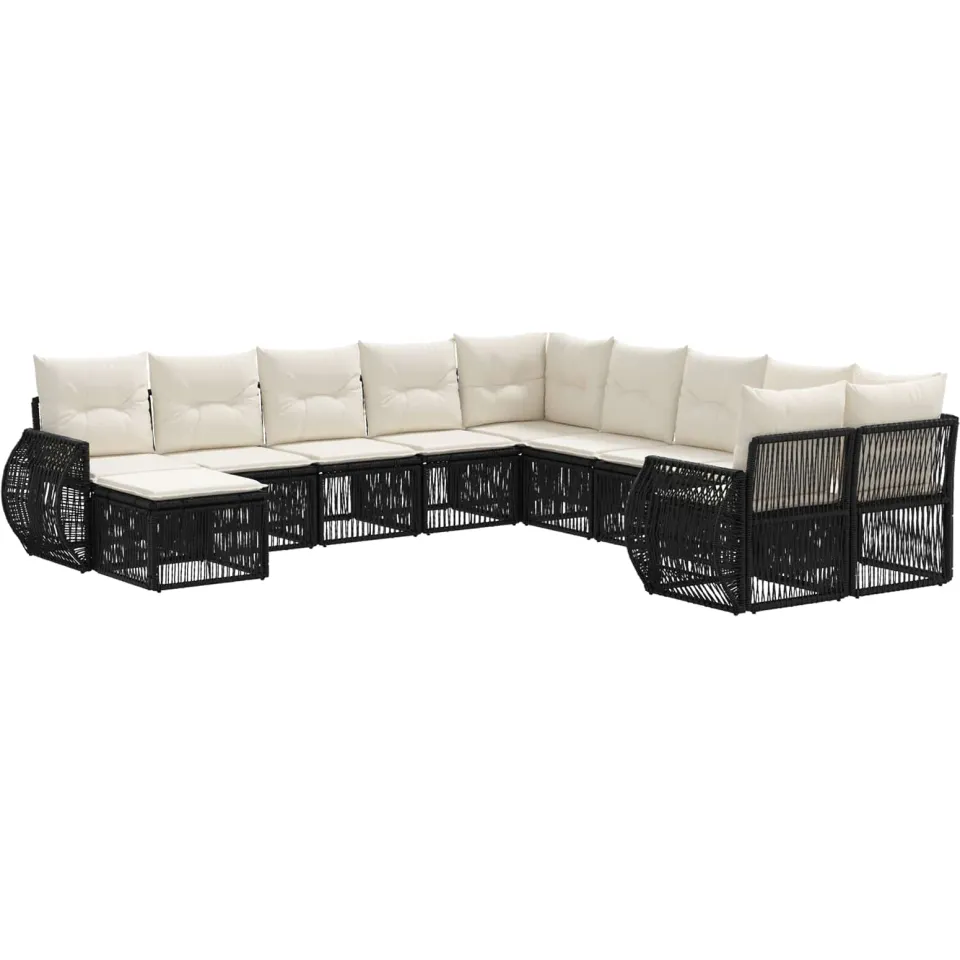 vidaXL Tuinbankenset 11 st 11-zits Zwart poly rattan, foto 3