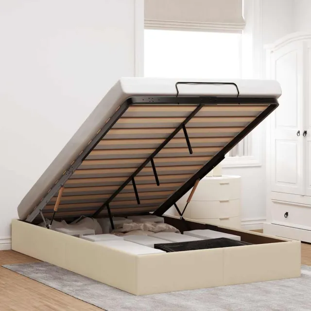 vidaXL Bedframe zonder matras 120x190 cm stof crèmekleurig