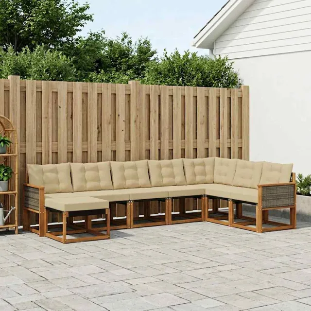 vidaXL Buiten bankenset 8 st 8-zits Natuurlijk en Beige