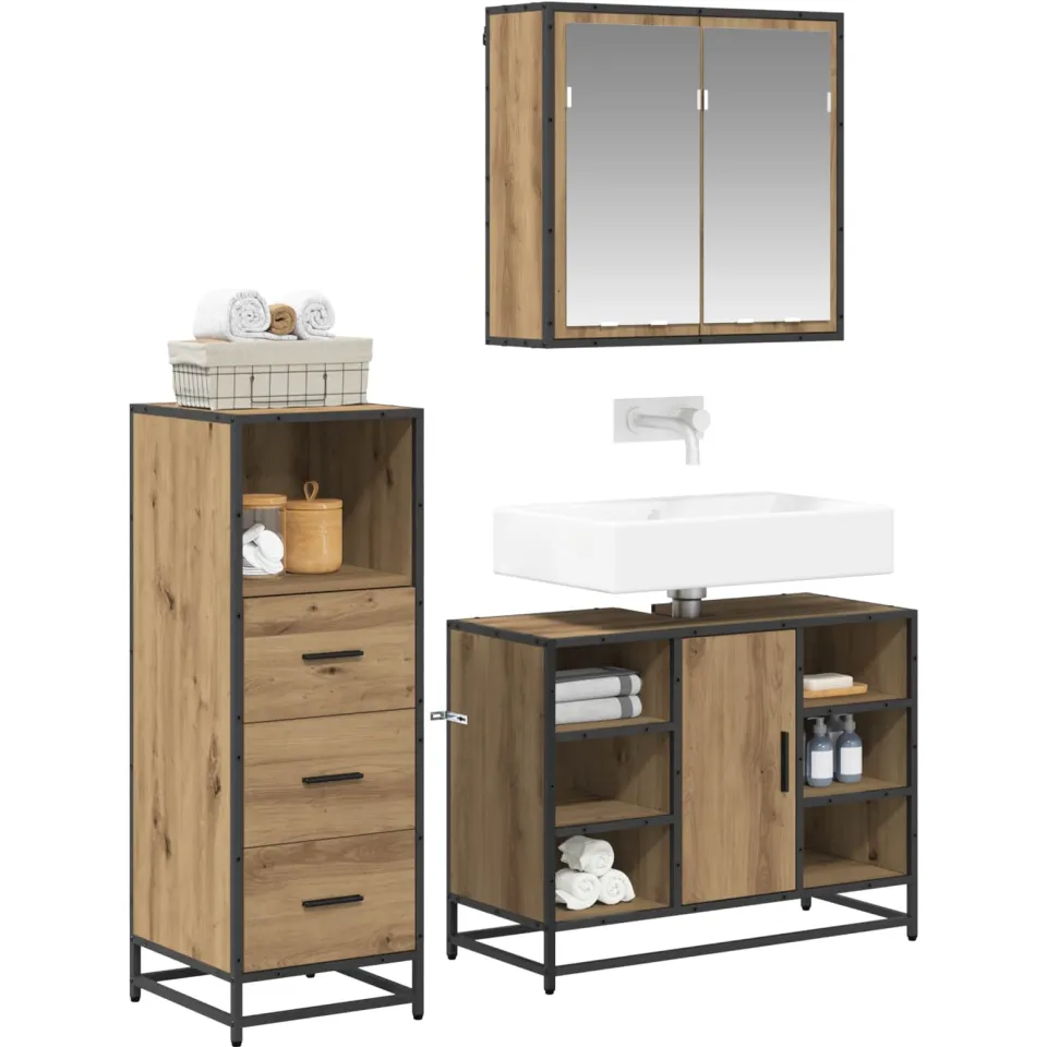 vidaXL Badkamermeubelset 3 st Artisan Eiken 80 x 33 x 60 cm Bruin
