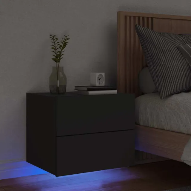vidaXL Nachtkastje met LED's wandgemonteerd zwart, foto 2