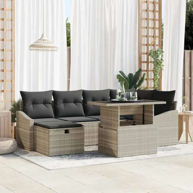vidaXL Tuin Sofa Set 7 st poly rattan zwart, foto 2