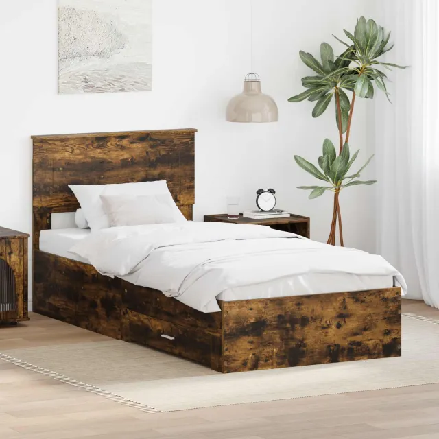 vidaXL Bedframe Gerookt eiken 90 x 190 cm Bewerkt hout Bruin