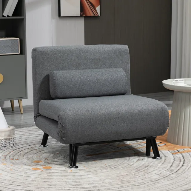 FloraGrace Fauteuil - Slaapfauteuil Met Verstelbare Rugleuning En Bedfunctie - Voor Woonkamer Of Logeerkamer - Stof - Donkergrijs Dark Gray