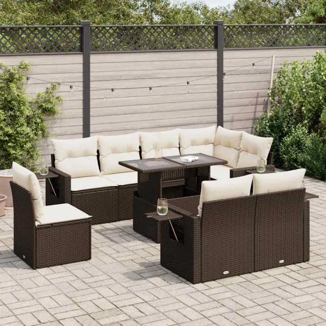 vidaXL 9-delige Loungeset met kussens poly rattan bruin, foto 2