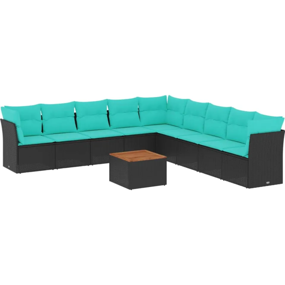 vidaXL 10-delige Loungeset met kussens poly rattan zwart, foto 3