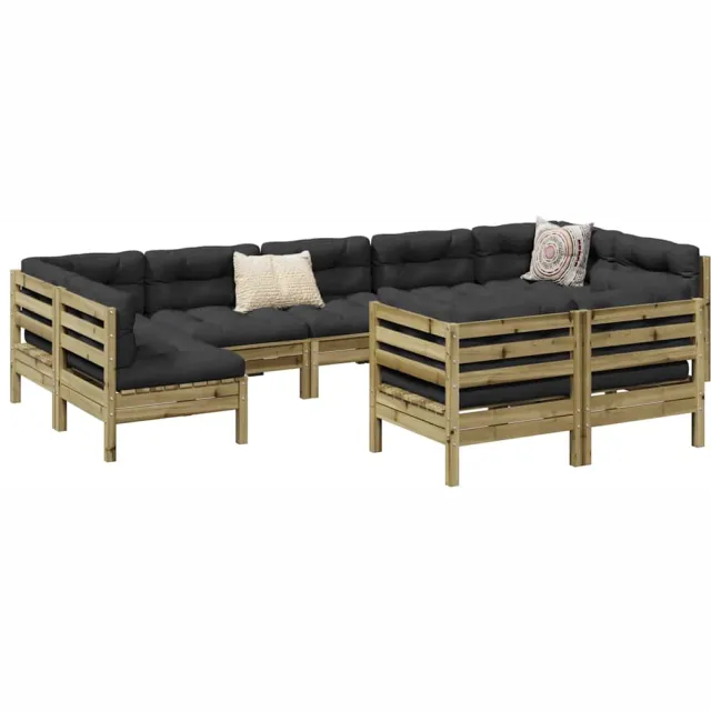 vidaXL 9-delige Loungeset met kussens geïmpregneerd grenenhout Bruin