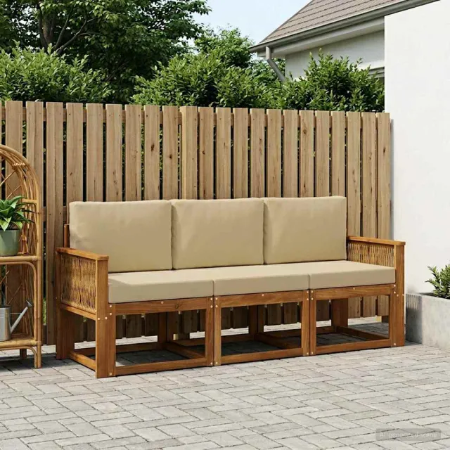 vidaXL Buiten bankenset 3 st 3-zits Natuurlijk en Beige
