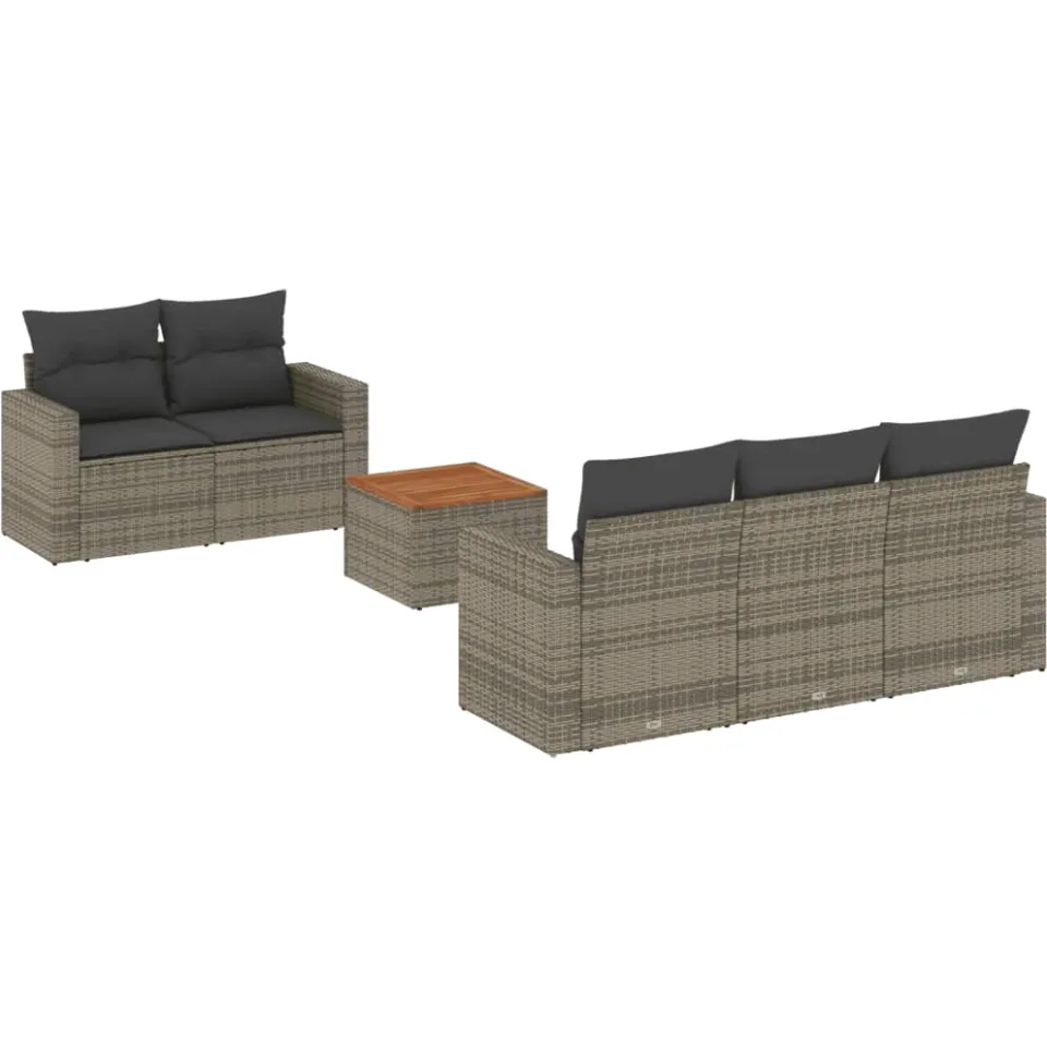 vidaXL 6-delige Loungeset met kussens poly rattan grijs, foto 3