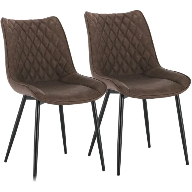 Klarven Eetkamerstoel stuks Leer bruin - Eetkamerstoelen - Leren Eetkamerstoel - Eetkamerstoelen Set Van 2 - Kunstleer - Ergonomische Rugleuning - Stevig En Comfortabel Zitcomfort - Zithoogte 46,5cm