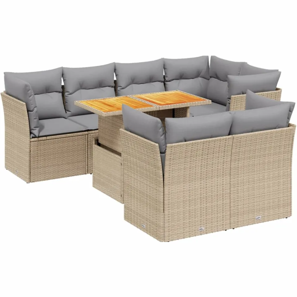 vidaXL 8-delige Loungeset met kussens poly rattan beige, foto 3