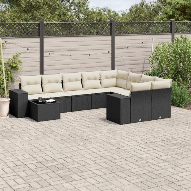 vidaXL 10-delige Loungeset met kussens poly rattan zwart, foto 2