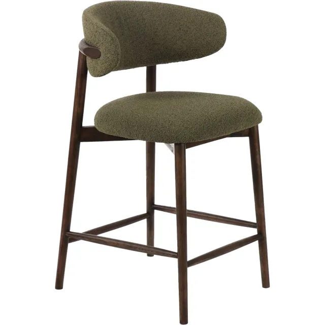 Goossens Counterstoel Diede met massief houten frame - groen - stof - zithoogte 67 cm - zonder armleuning boucle groen