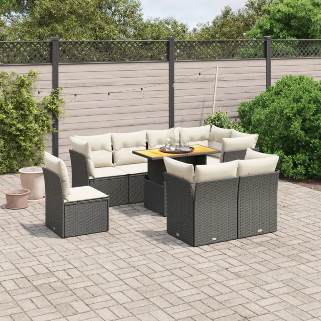 vidaXL 9-delige Loungeset met kussens poly rattan zwart, foto 2