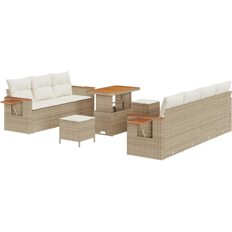 vidaXL Tuinbankenset 10 st Beige poly rattan, foto 4