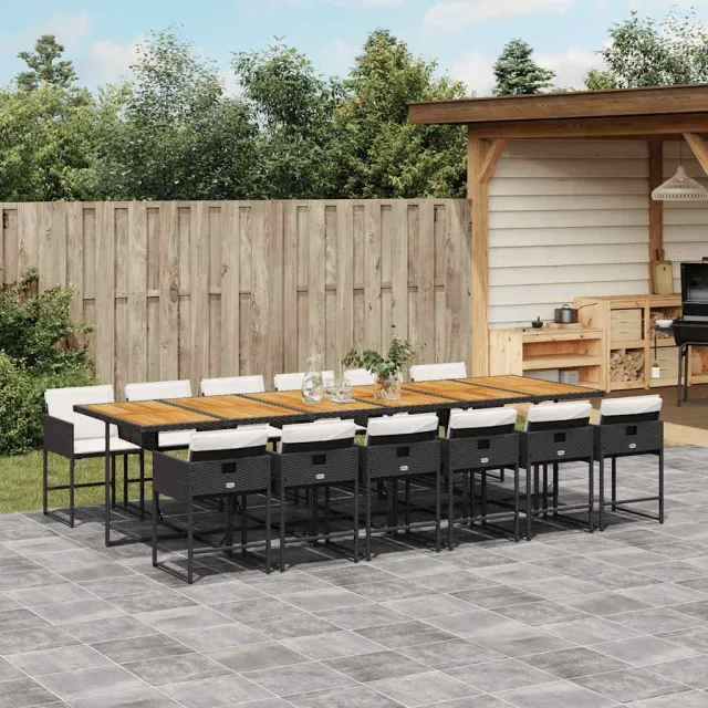 vidaXL 13-delige Tuinset met kussens poly rattan zwart