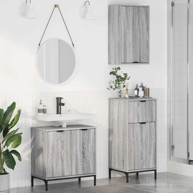 vidaXL Badkamermeubelset 3 st Grijs Sonoma Geperst Hout en Metaal
