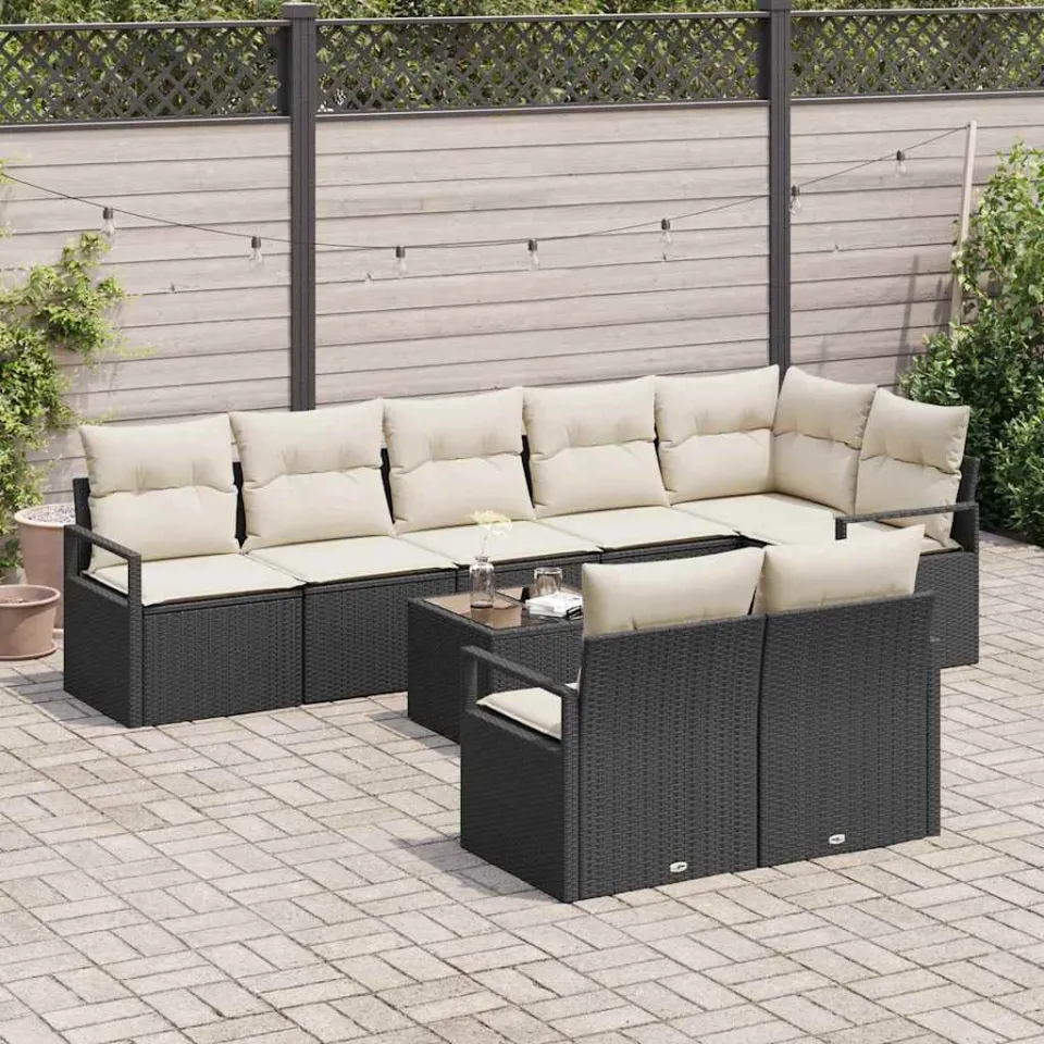 vidaXL Bankstel 9 st Zwart poly rattan, foto 3