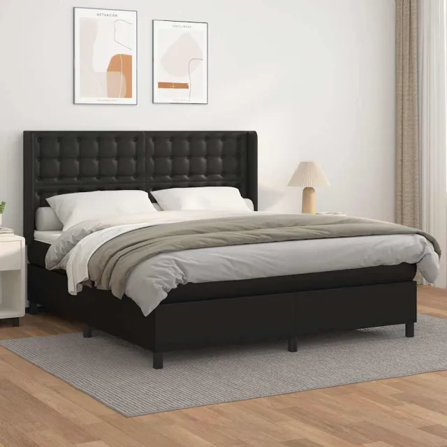 vidaXL Boxspring met matras kunstleer zwart 160x200 cm