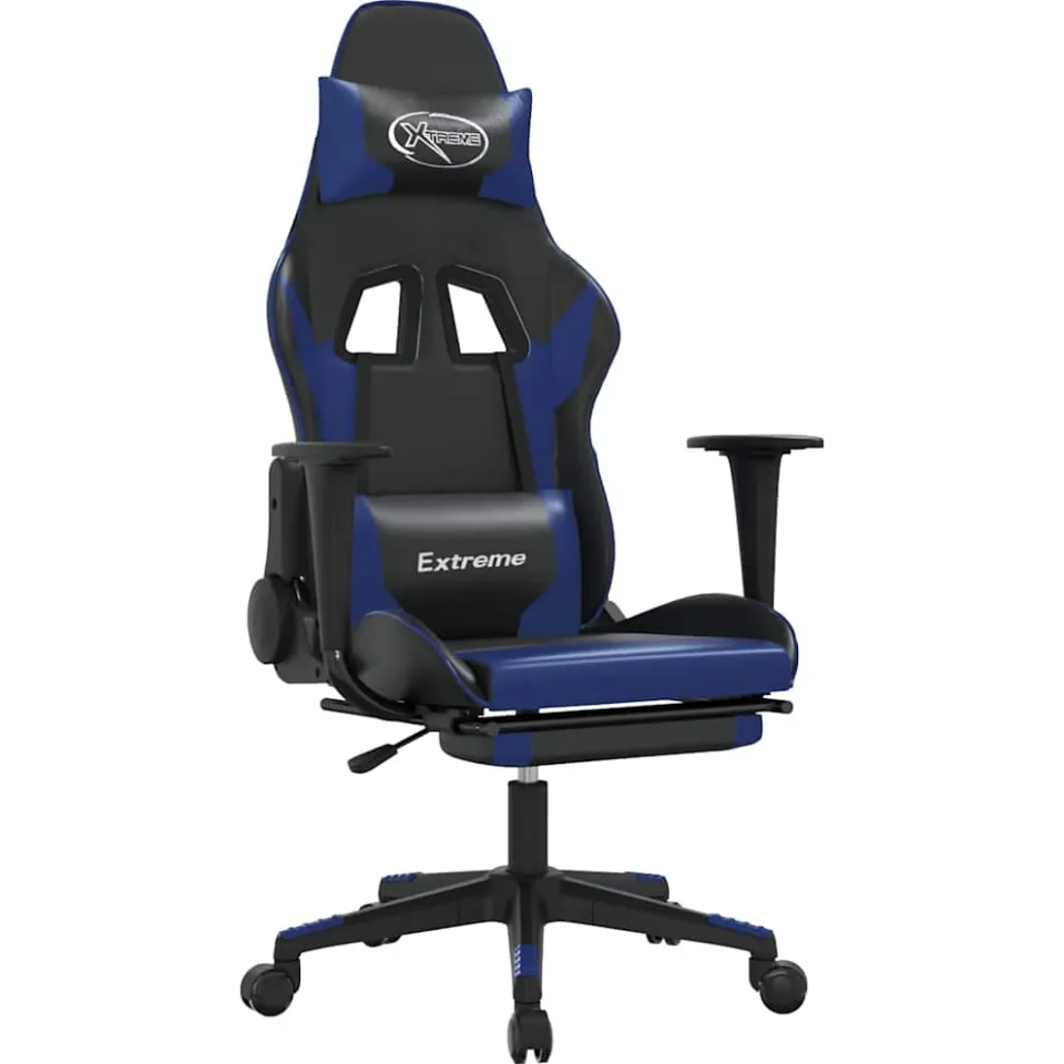 vidaXL Gamestoel met voetensteun kunstleer zwart en blauw, foto 3