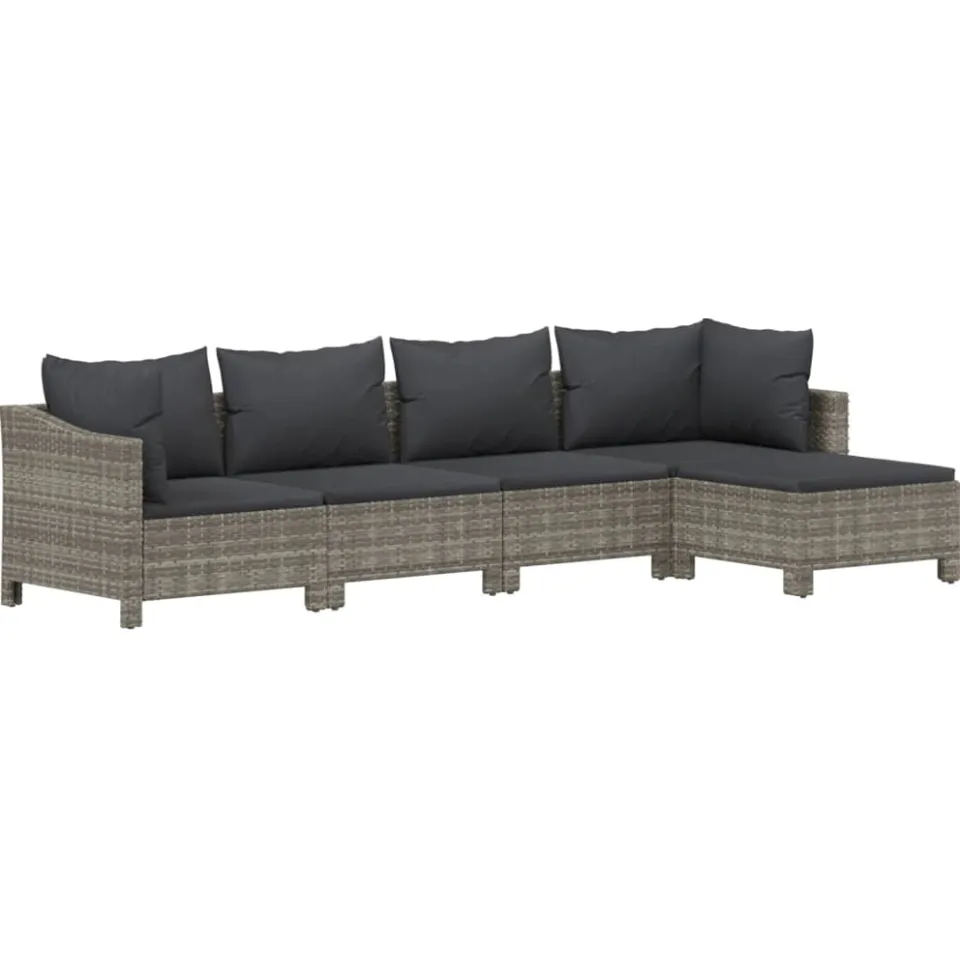 vidaXL 5-delige Loungeset met kussens poly rattan grijs