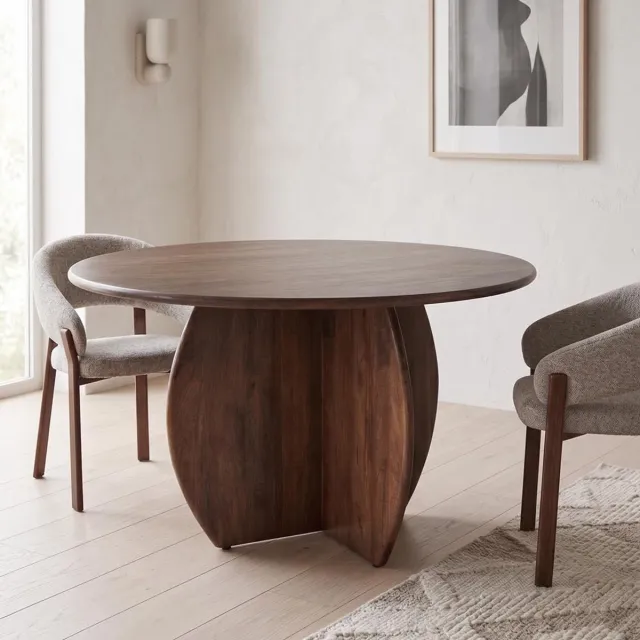 Eettafel Kumo Rond 150 cm Kruispoot Mahom Industrieel - Dinertafel van Mangohout & Metaal - Industriële Eettafel bruin