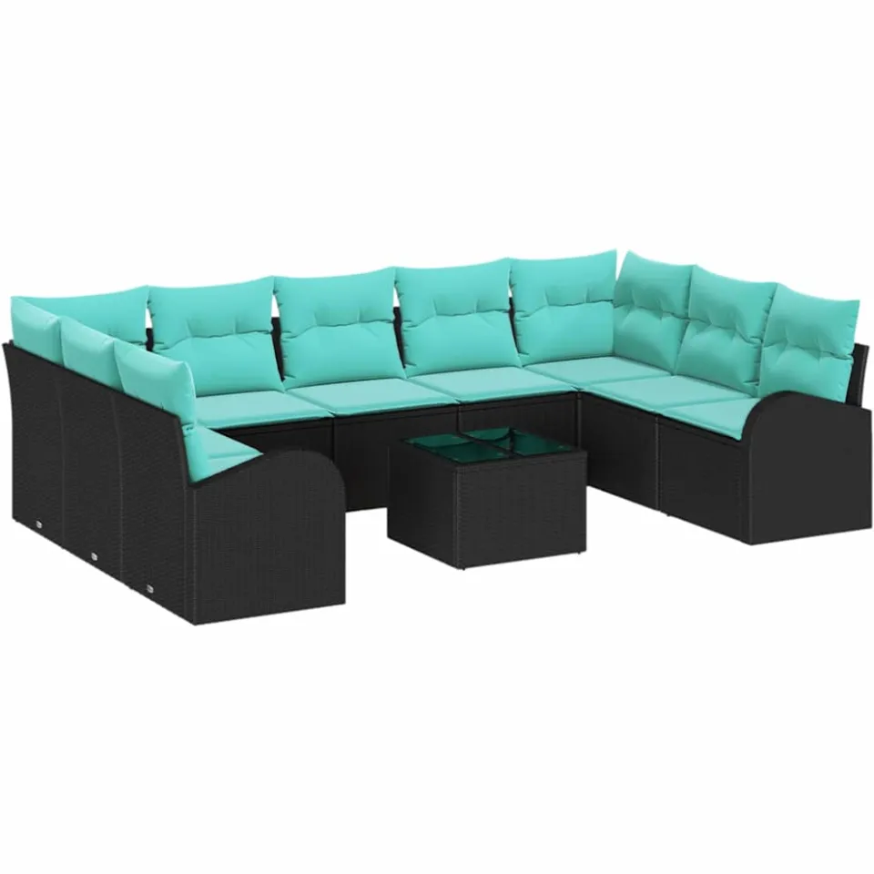 vidaXL Tuinbankenset 10 st Zwart en Turquoise poly rattan