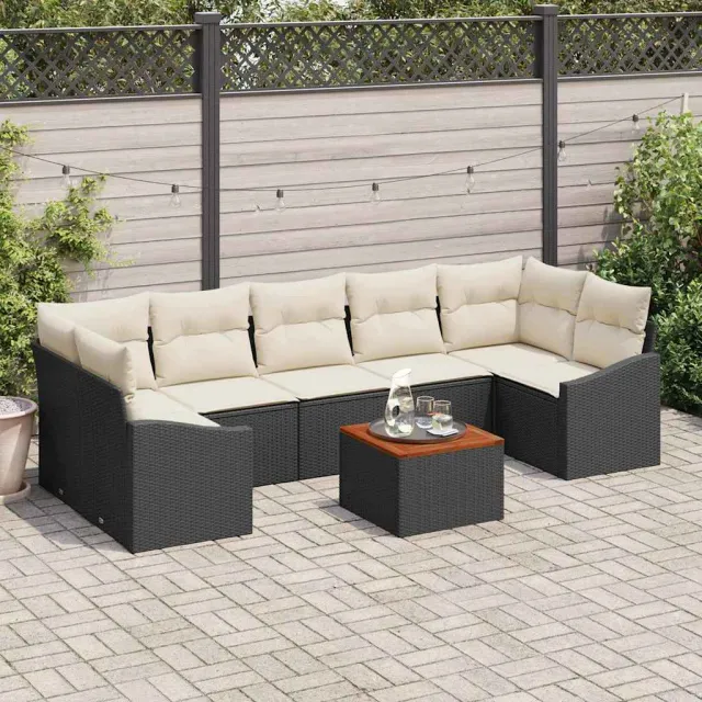 vidaXL Tuinbankenset 8 st Zwart poly rattan, foto 2