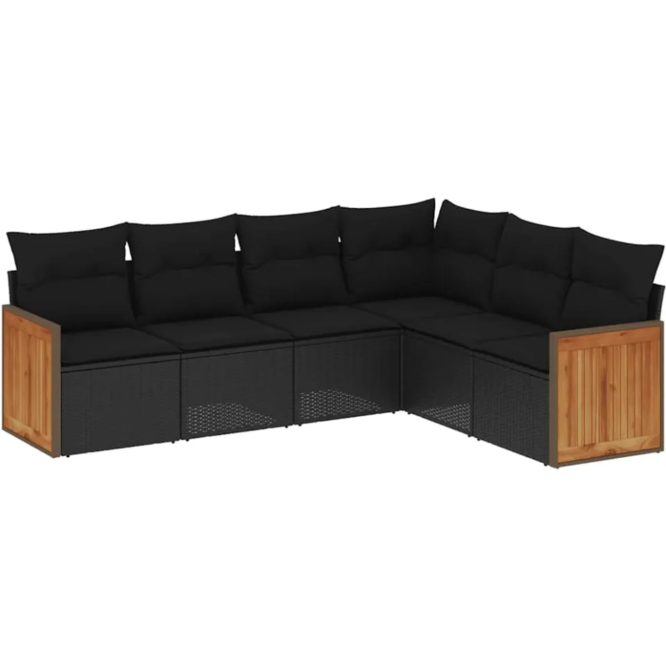 vidaXL 6-delige Loungeset met kussens poly rattan zwart, foto 3
