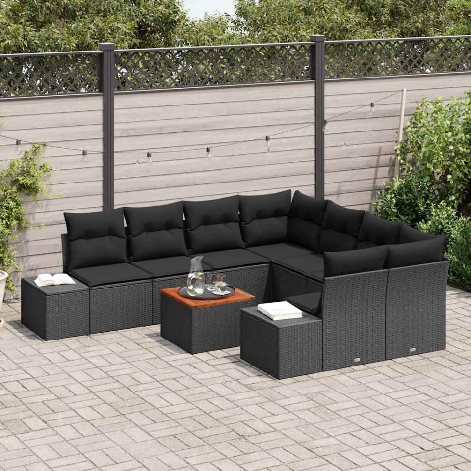vidaXL Tuinbankenset 9 st Zwart poly rattan, foto 3
