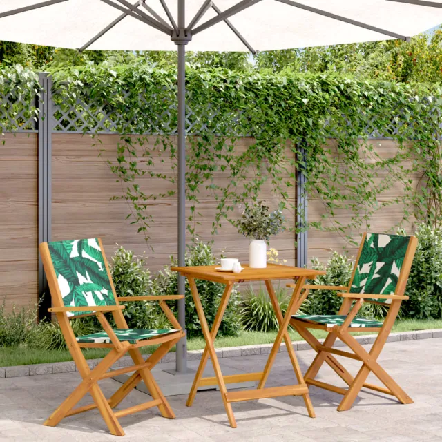 vidaXL 3-delige Bistroset bladpatroon stof en massief hout groen, foto 2