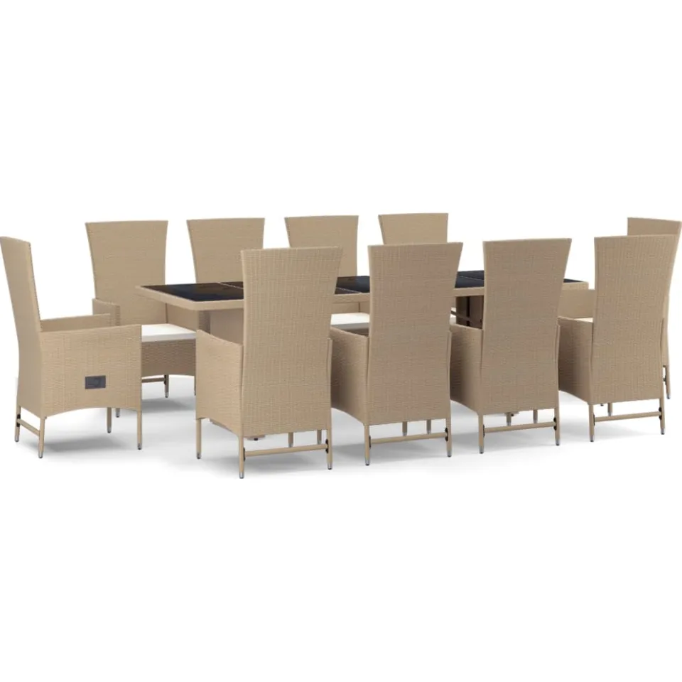 vidaXL 11-delige Tuinset met kussens poly rattan beige